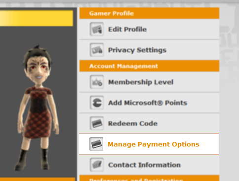 Xbox Credit Card Manage Payment Options