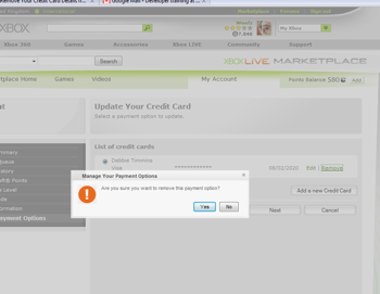 Xbox Credit Card Removal Confirmation
