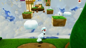 Mario jumping on litttle cloud platforms
