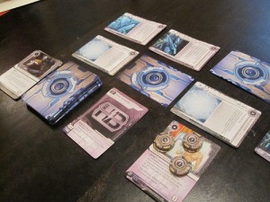 The setup for a typical Corporation game.