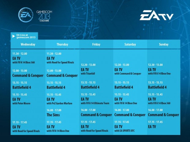 gamescom 2013 - EA TV Schedule