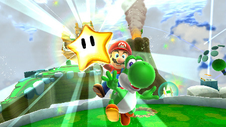 Mario with Yoshi and a star